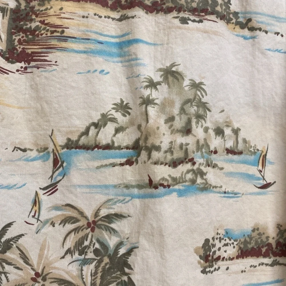 Hawaiian Button Down vintage Shirt Mens L ships sailboats Cotton Vacation Beach